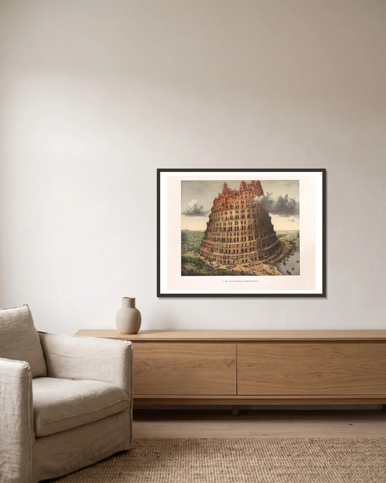 Der (kleine) Turmbau zu Babel (16th century) av Pieter Bruegel The Elder inramad på en vägg