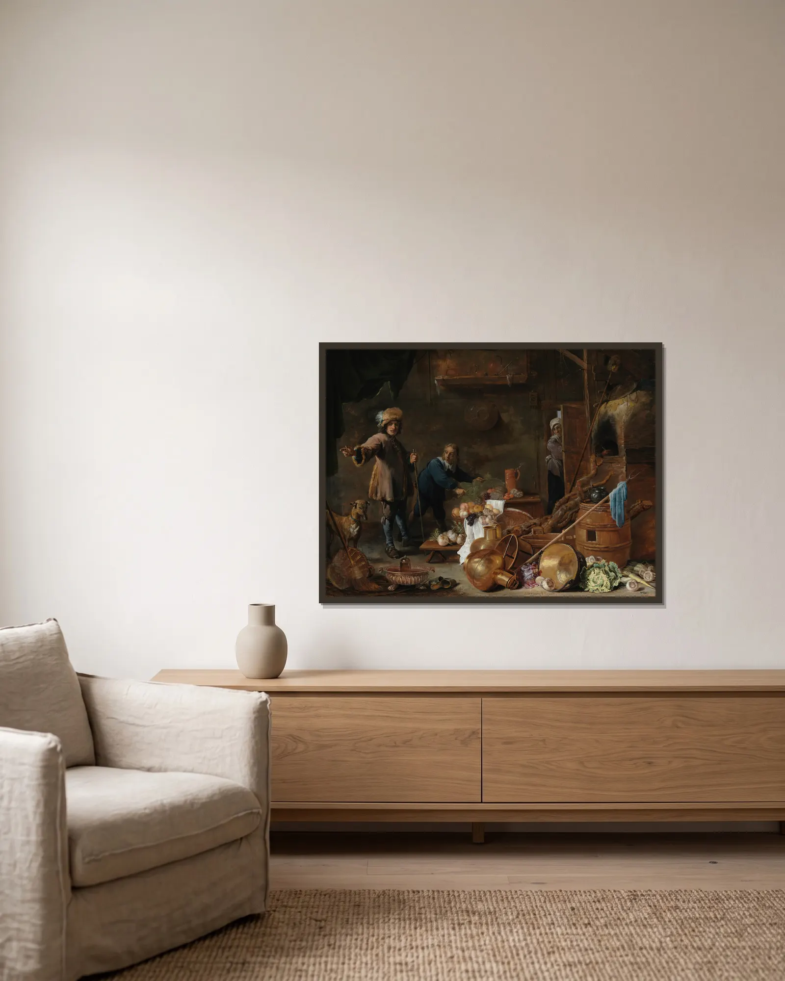 Kitchen Interior av David Teniers The Younger inramad på en vägg