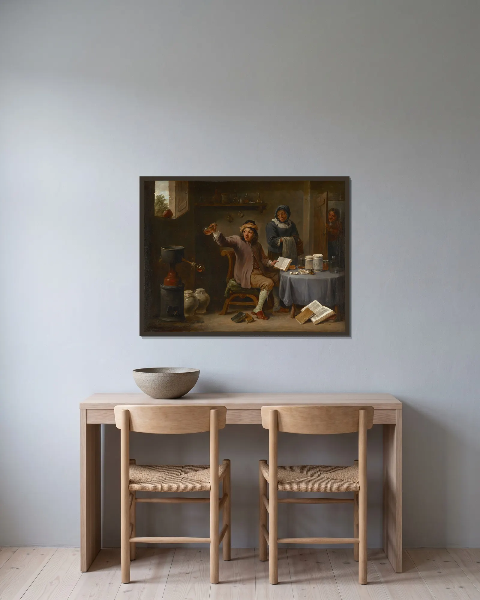 The Consultation av David Teniers The Younger inramad på en vägg