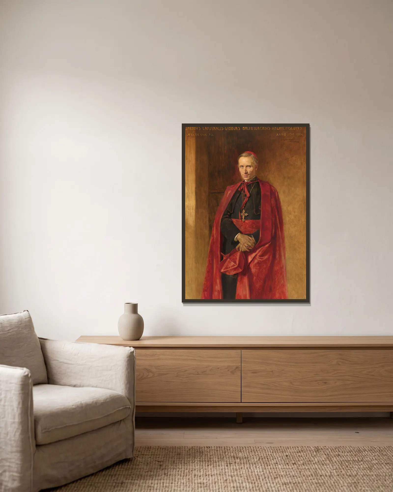 Cardinal James Gibbons av Théobald Chartran inramad på en vägg