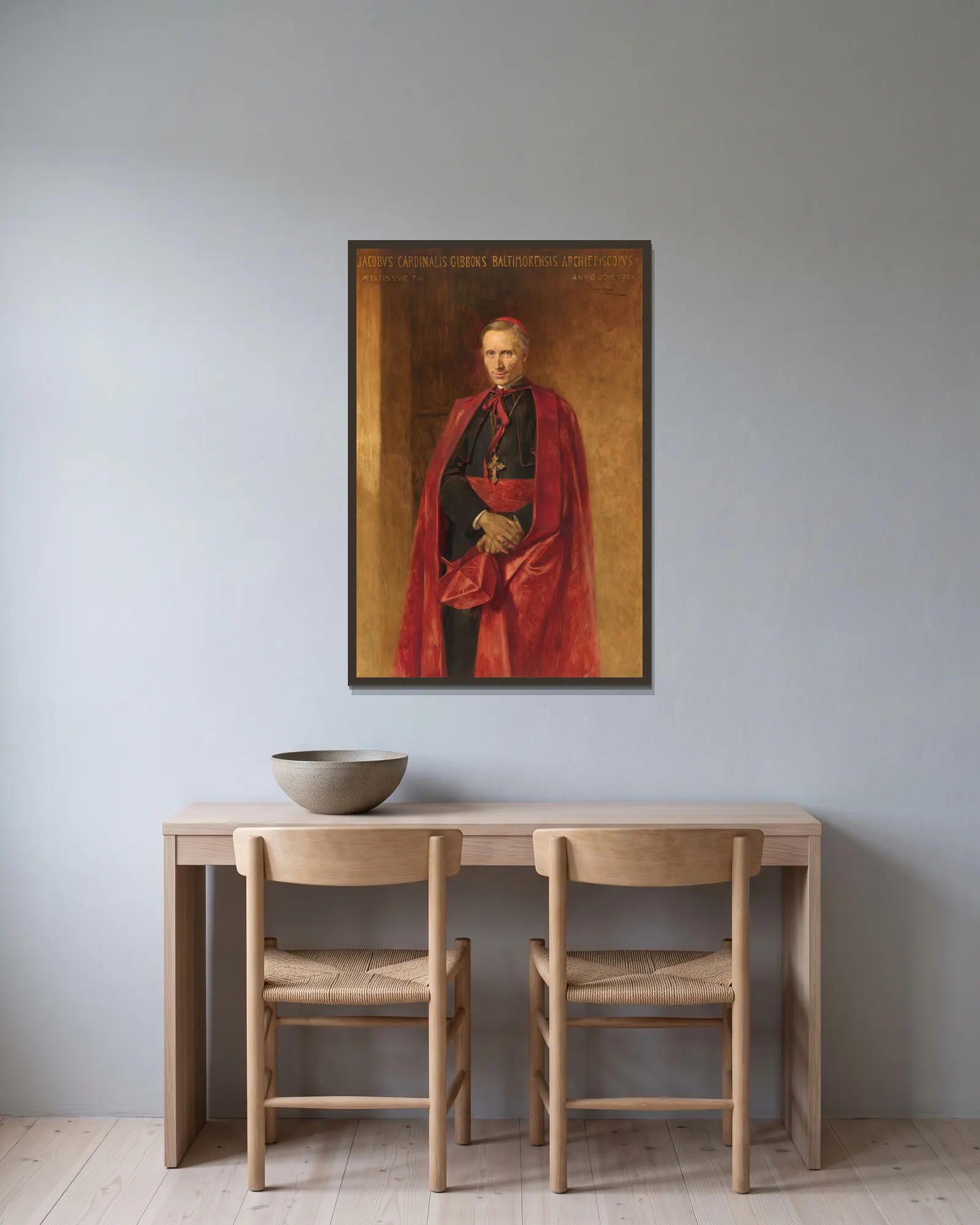 Cardinal James Gibbons av Théobald Chartran inramad på en vägg