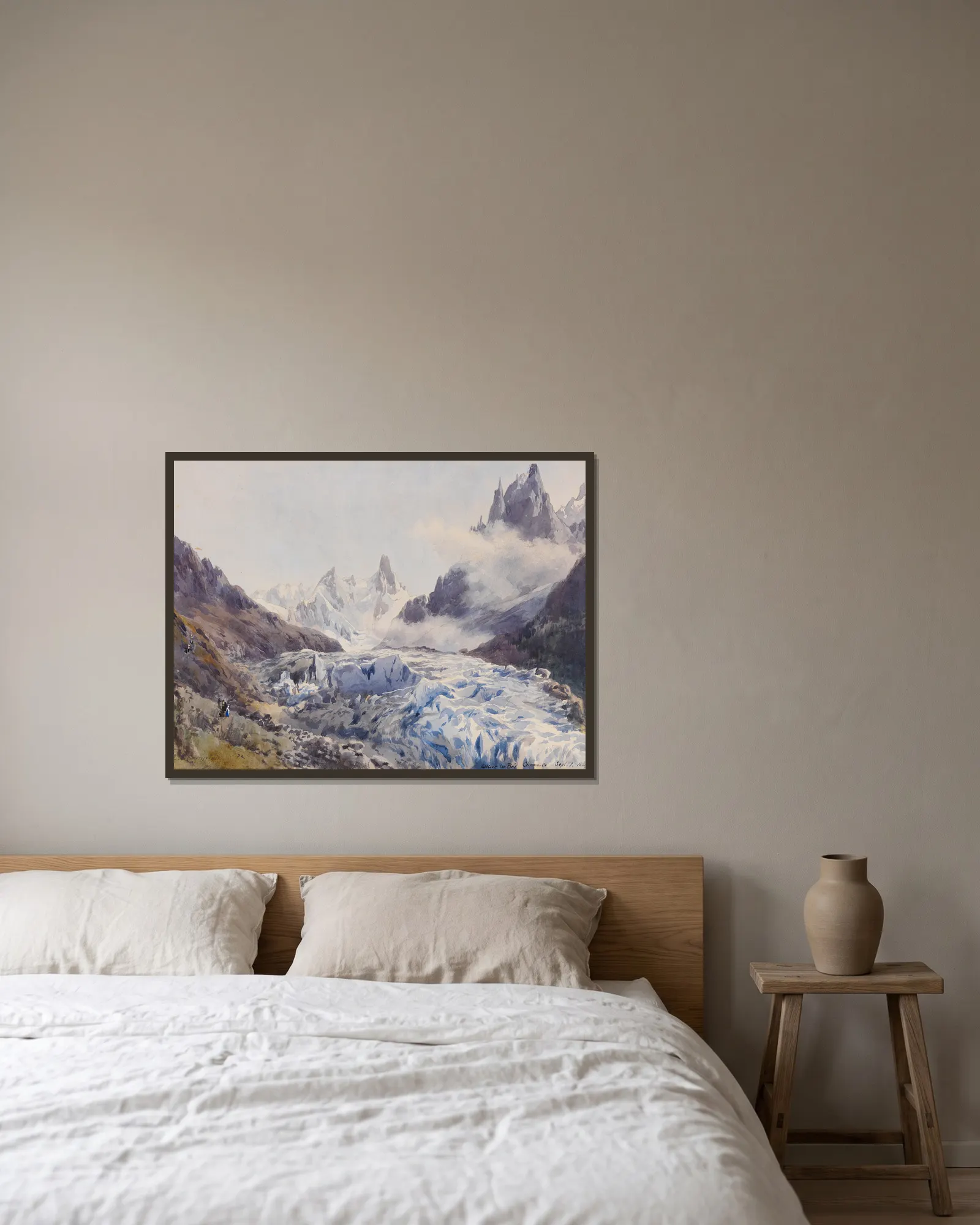 Glacier des Bois, Chamonix av Edward Theodore Compton inramad på en vägg