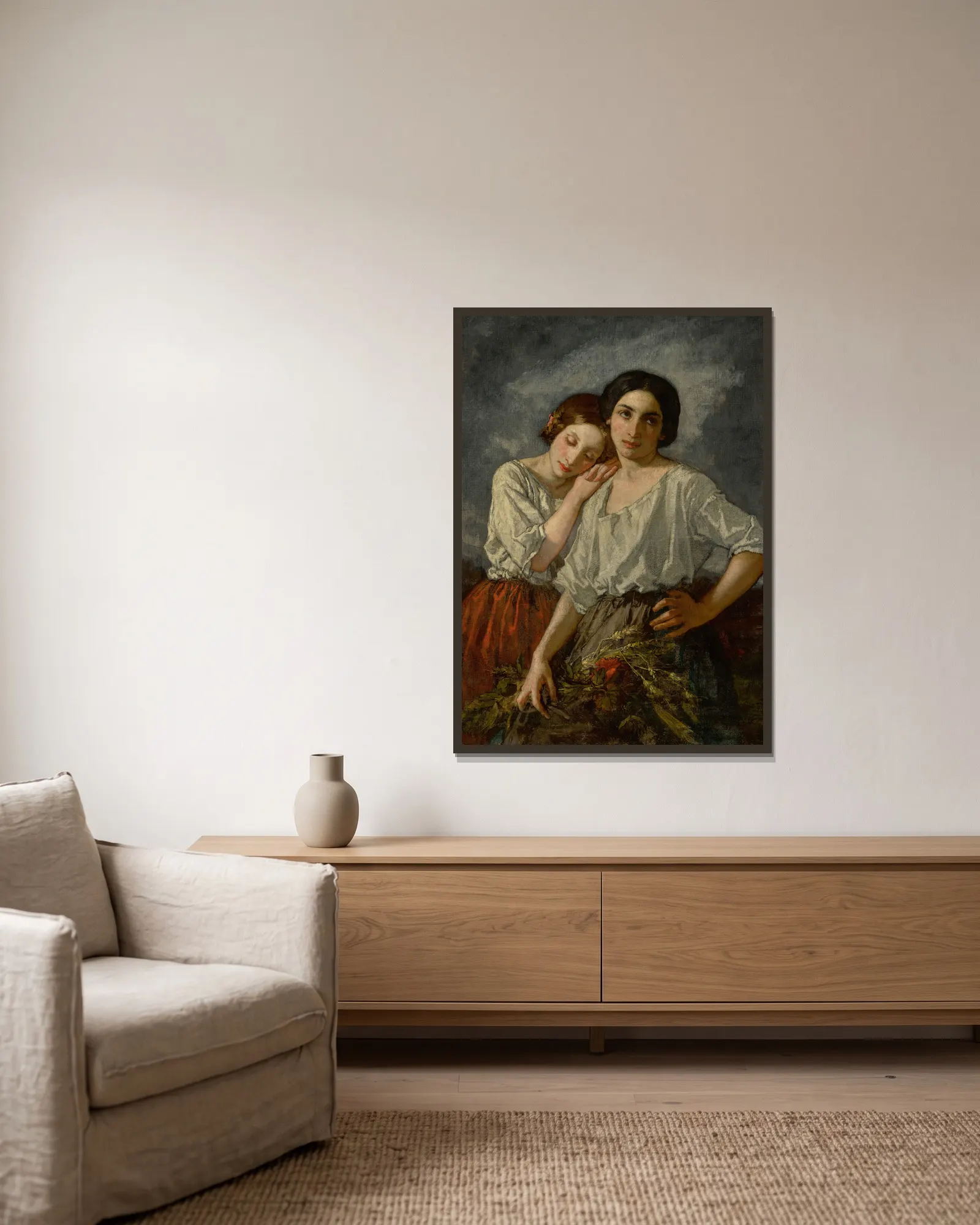 Two sisters av Thomas Couture inramad på en vägg