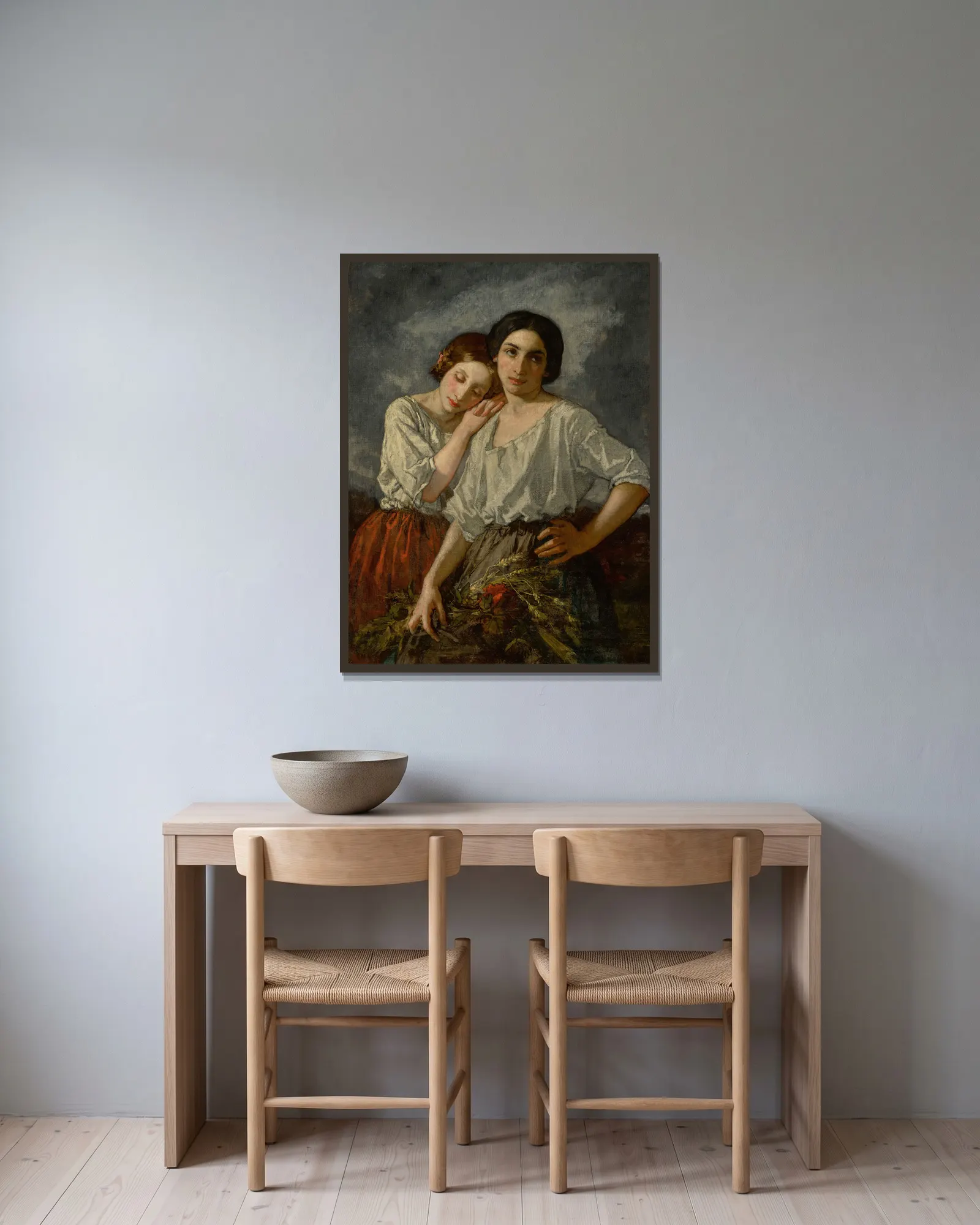 Two sisters av Thomas Couture inramad på en vägg