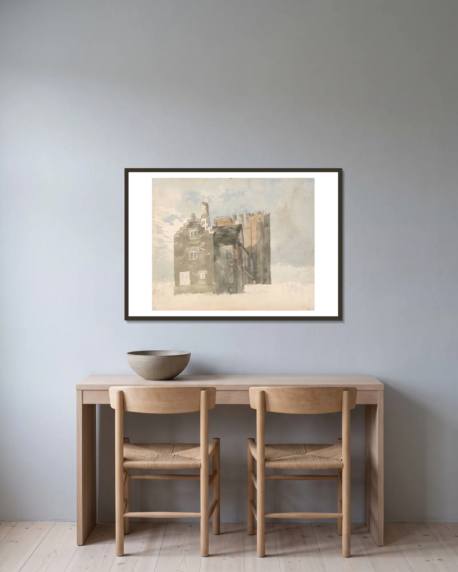 Layer Marney Hall, Essex av Thomas Girtin inramad på en vägg