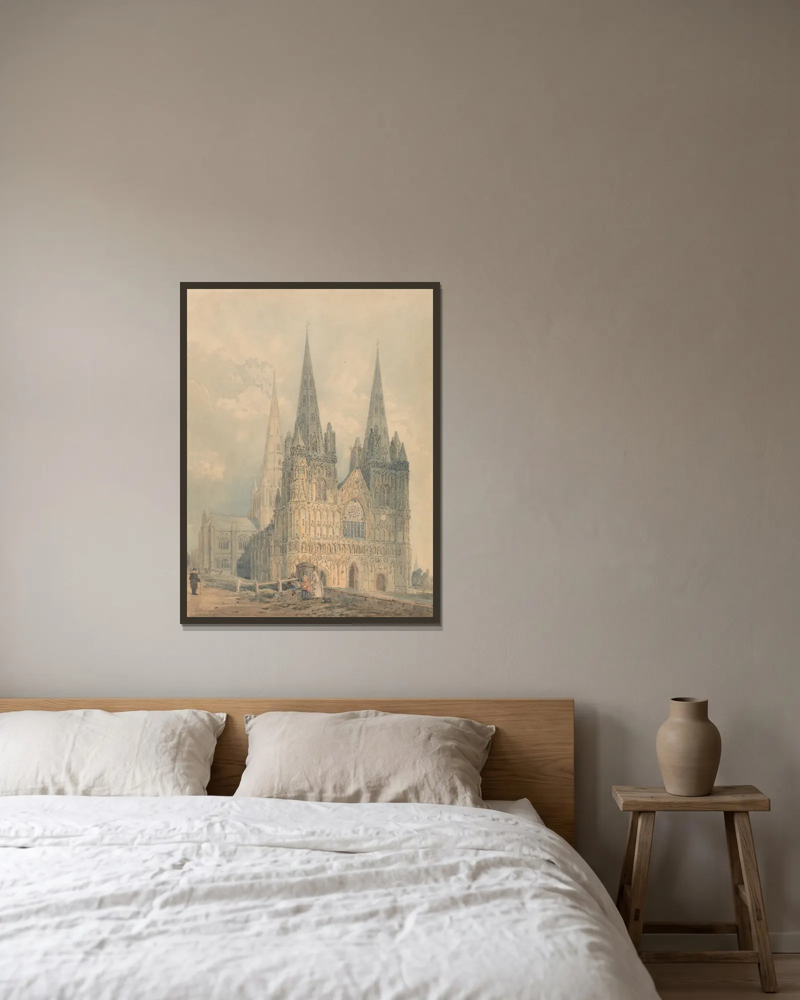 Lichfield Cathedral, Staffordshire av Thomas Girtin inramad på en vägg