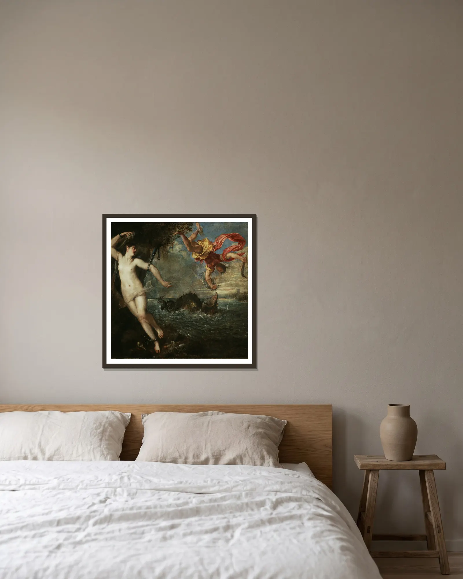 Perseus and Andromeda av Titian inramad på en vägg