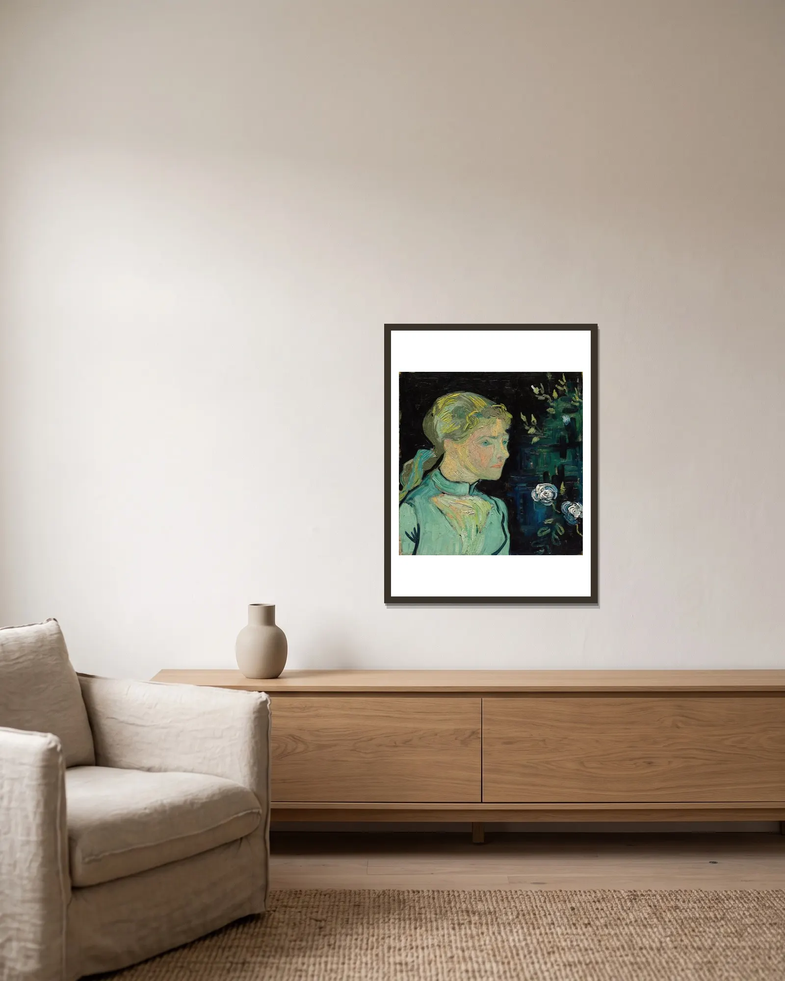 Adeline Ravoux av Vincent van Gogh inramad på en vägg