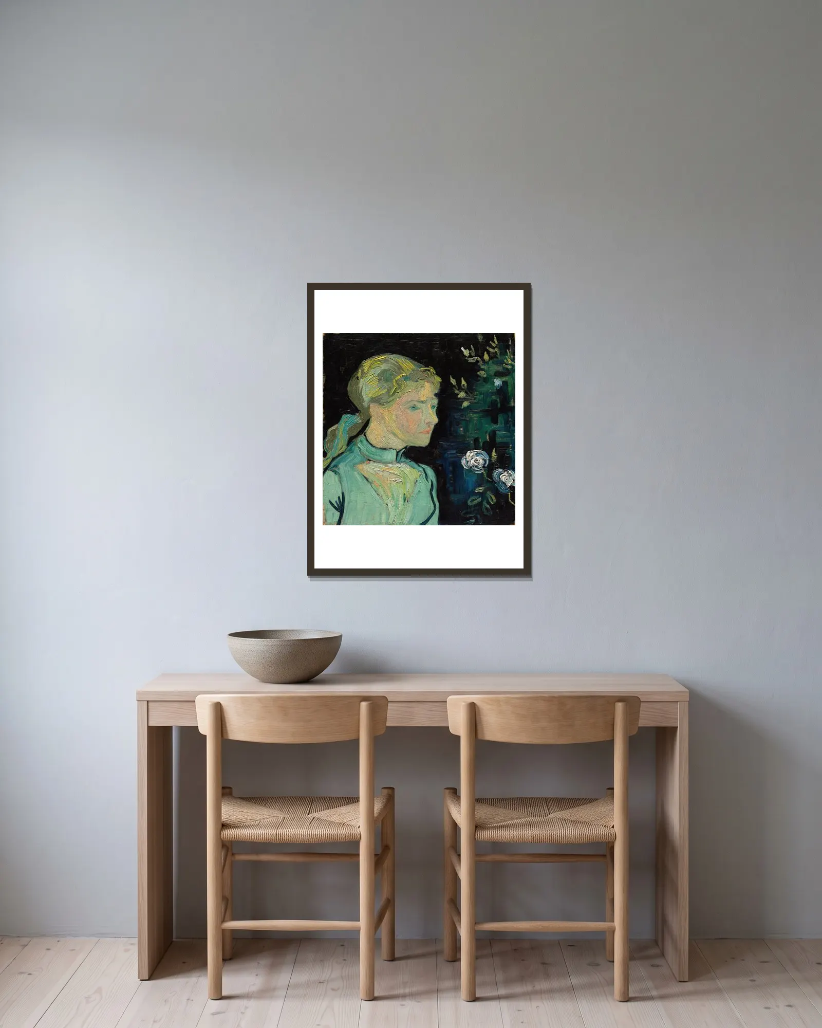 Adeline Ravoux av Vincent van Gogh inramad på en vägg