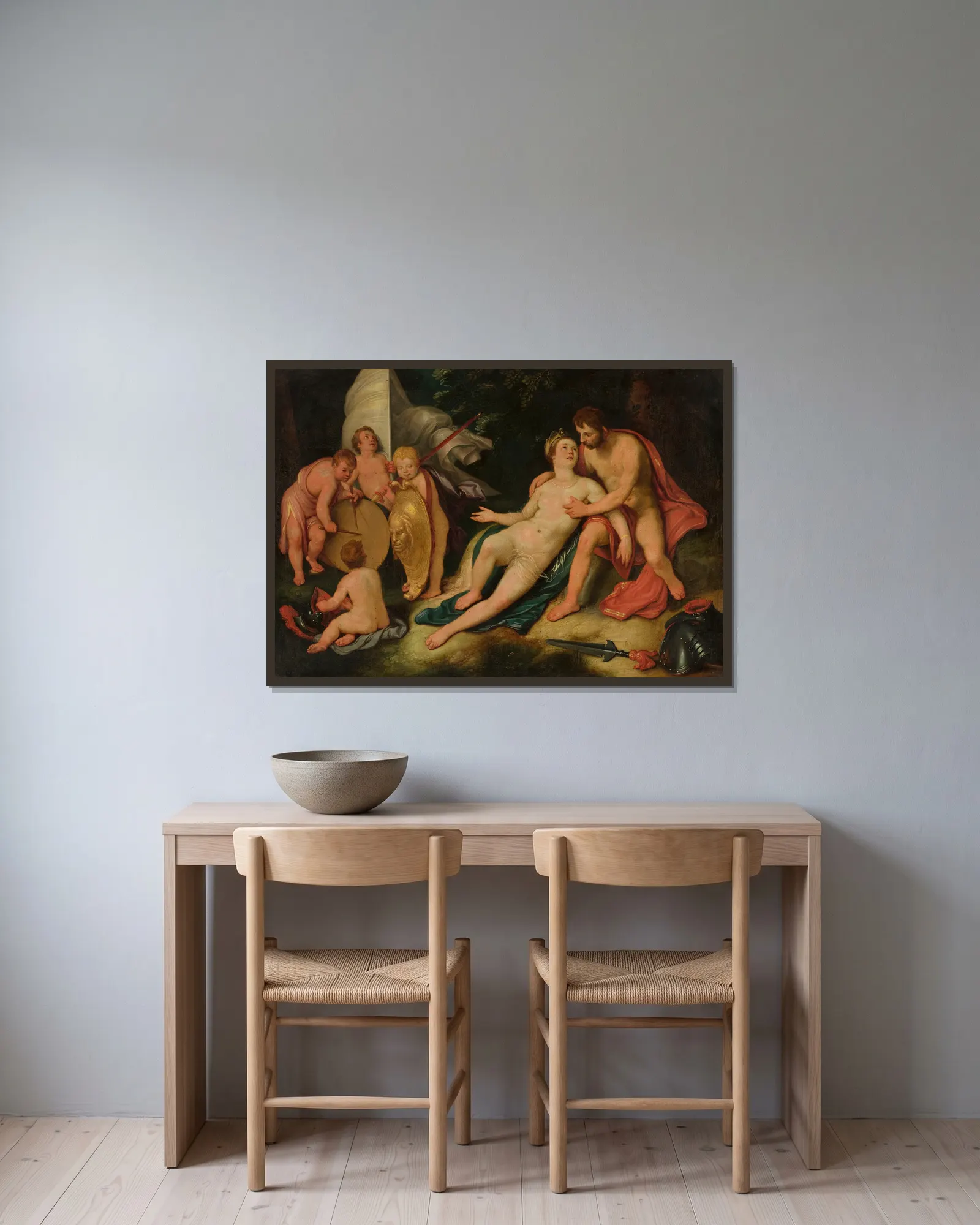 Mars and Venus av Cornelis Cornelisz Van Haarlem inramad på en vägg