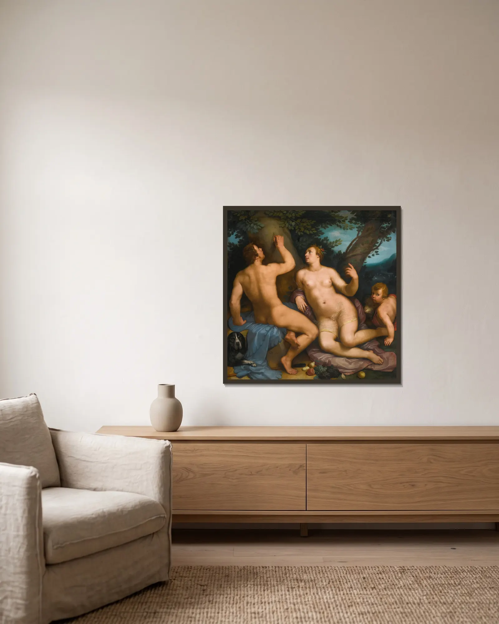 Paris And Oenone av Cornelis Cornelisz Van Haarlem inramad på en vägg