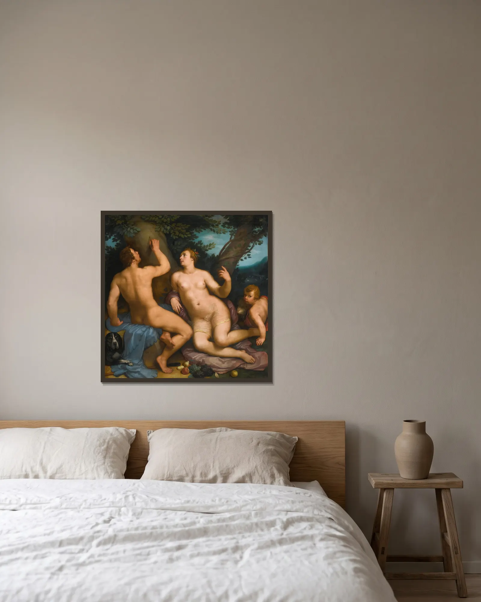 Paris And Oenone av Cornelis Cornelisz Van Haarlem inramad på en vägg