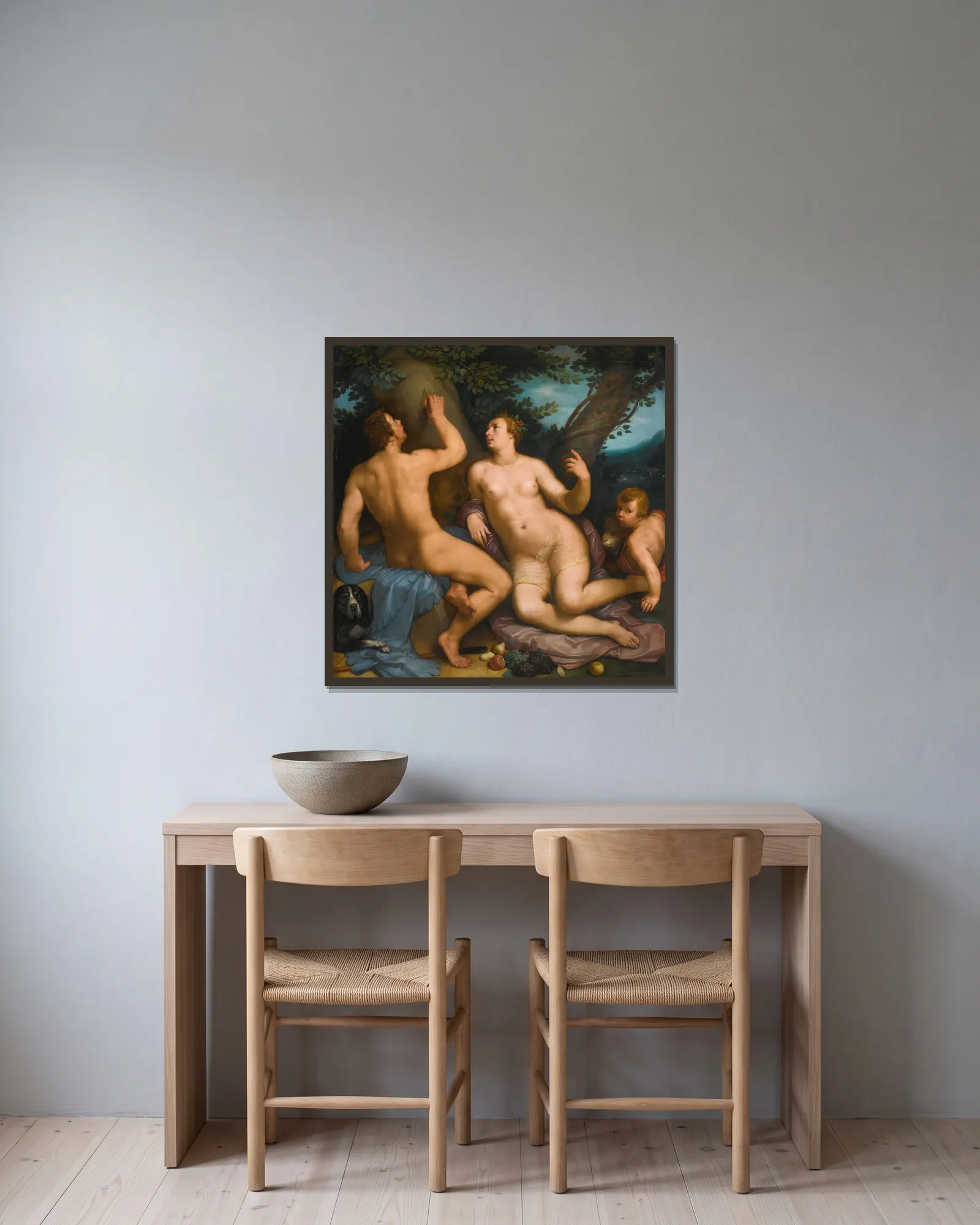Paris And Oenone av Cornelis Cornelisz Van Haarlem inramad på en vägg
