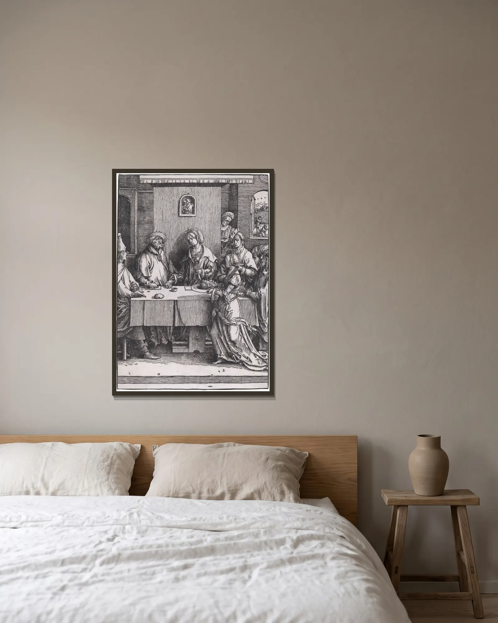 Herod and Herodias av Lucas Van Leyden inramad på en vägg