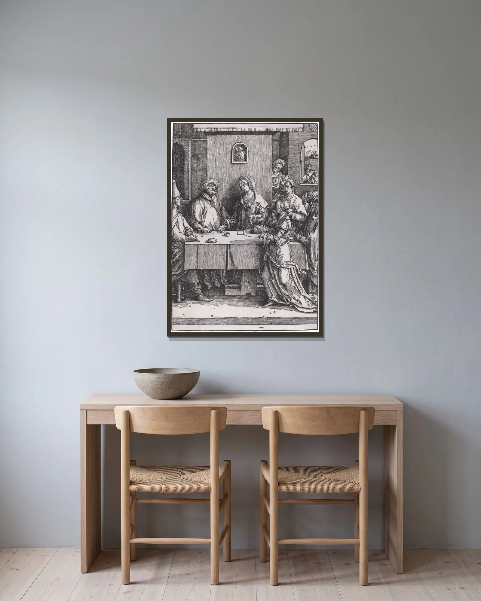 Herod and Herodias av Lucas Van Leyden inramad på en vägg