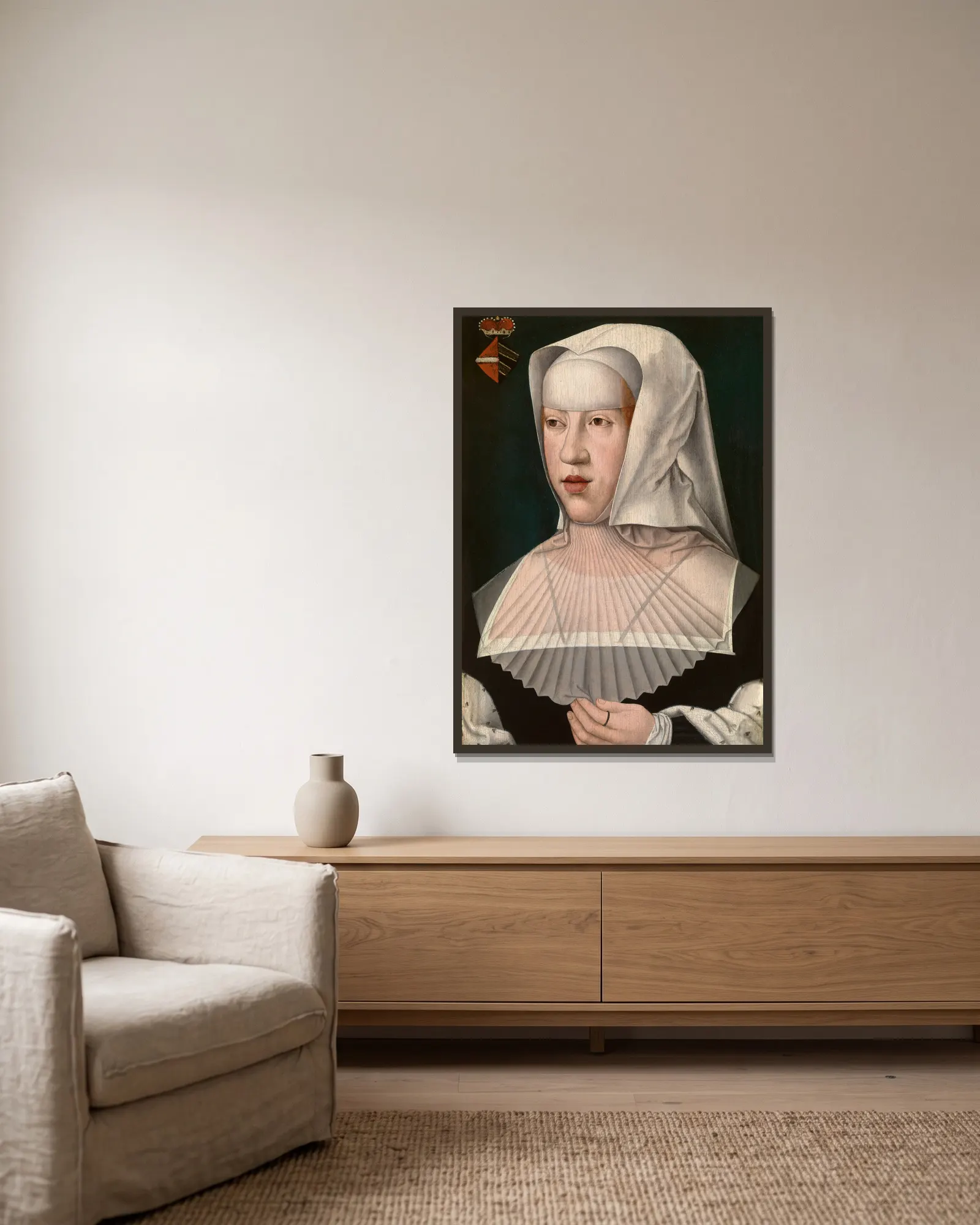 Margareta of Austria av Bernard van Orley inramad på en vägg