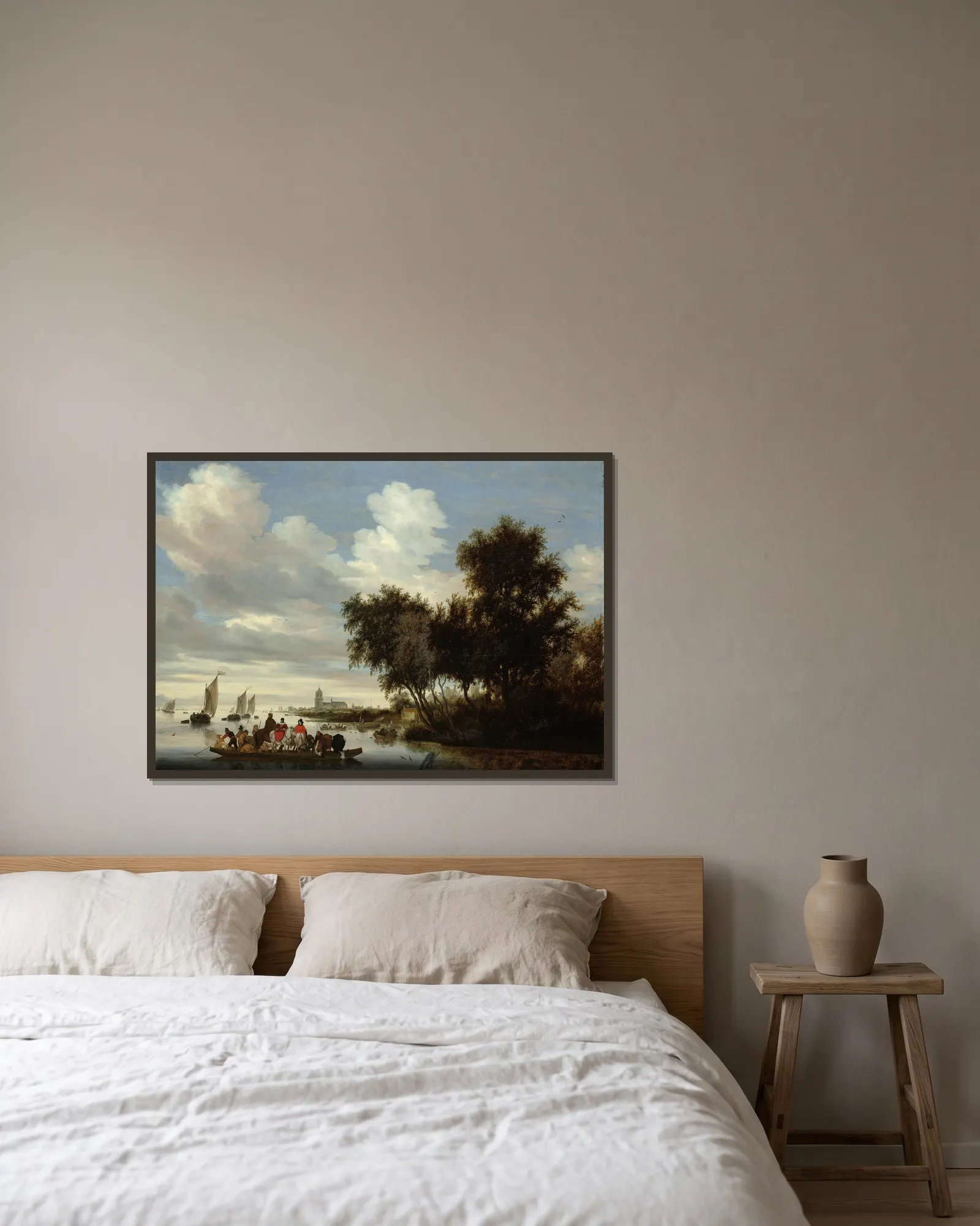 River Landscape with Ferry av Salomon van Ruysdael inramad på en vägg