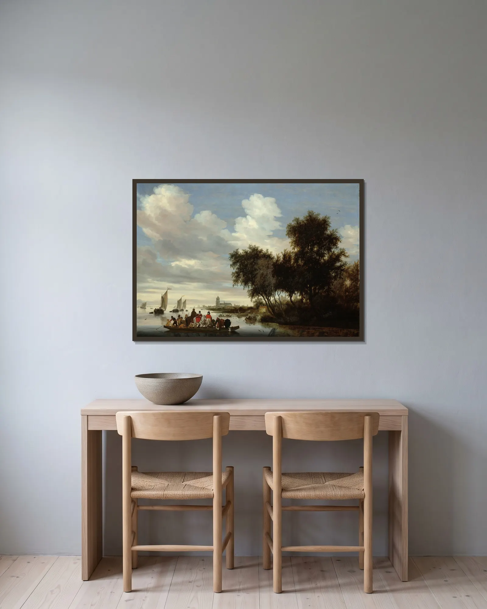 River Landscape with Ferry av Salomon van Ruysdael inramad på en vägg