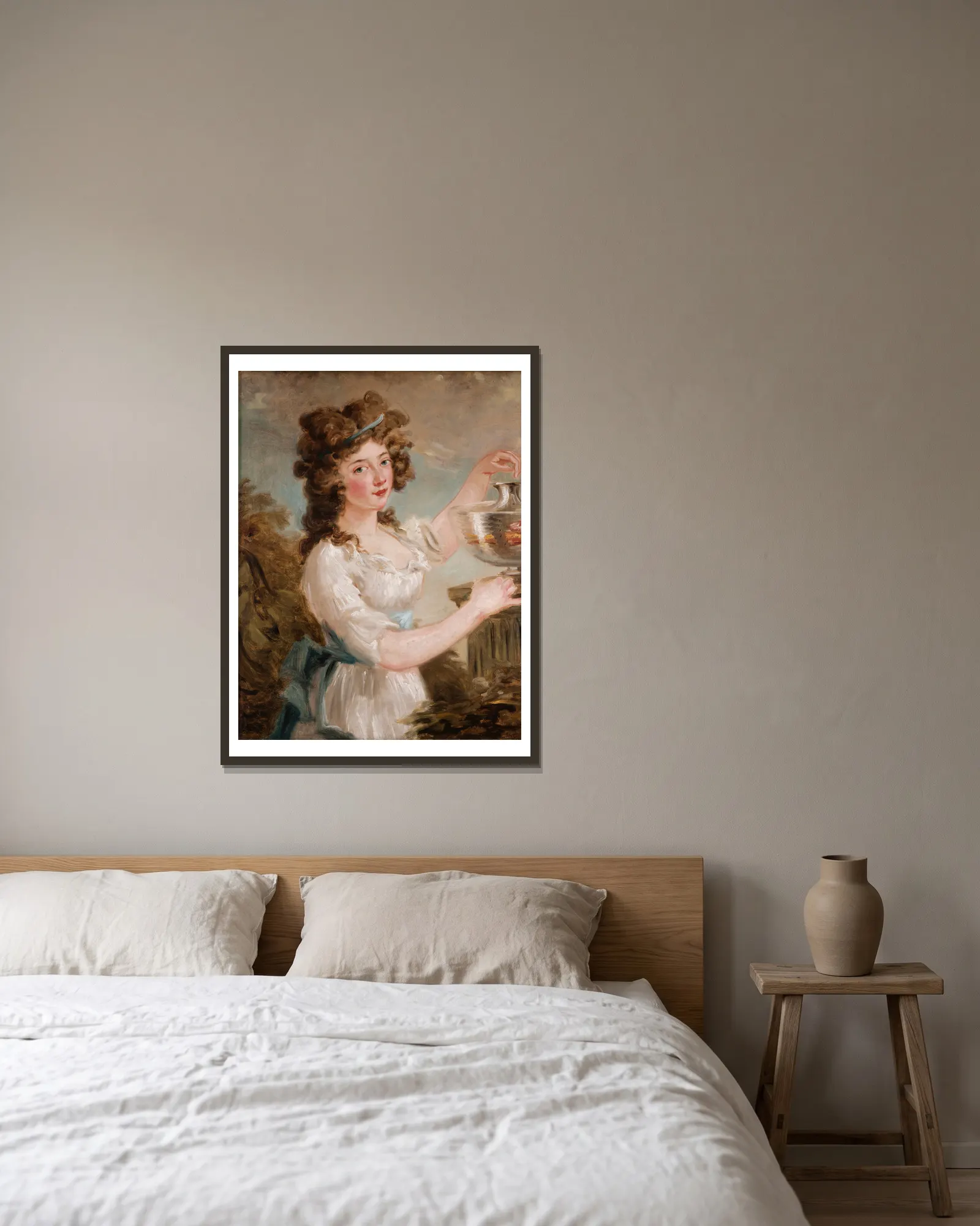 Young Lady with Goldfish av Carl Frederik von Breda inramad på en vägg