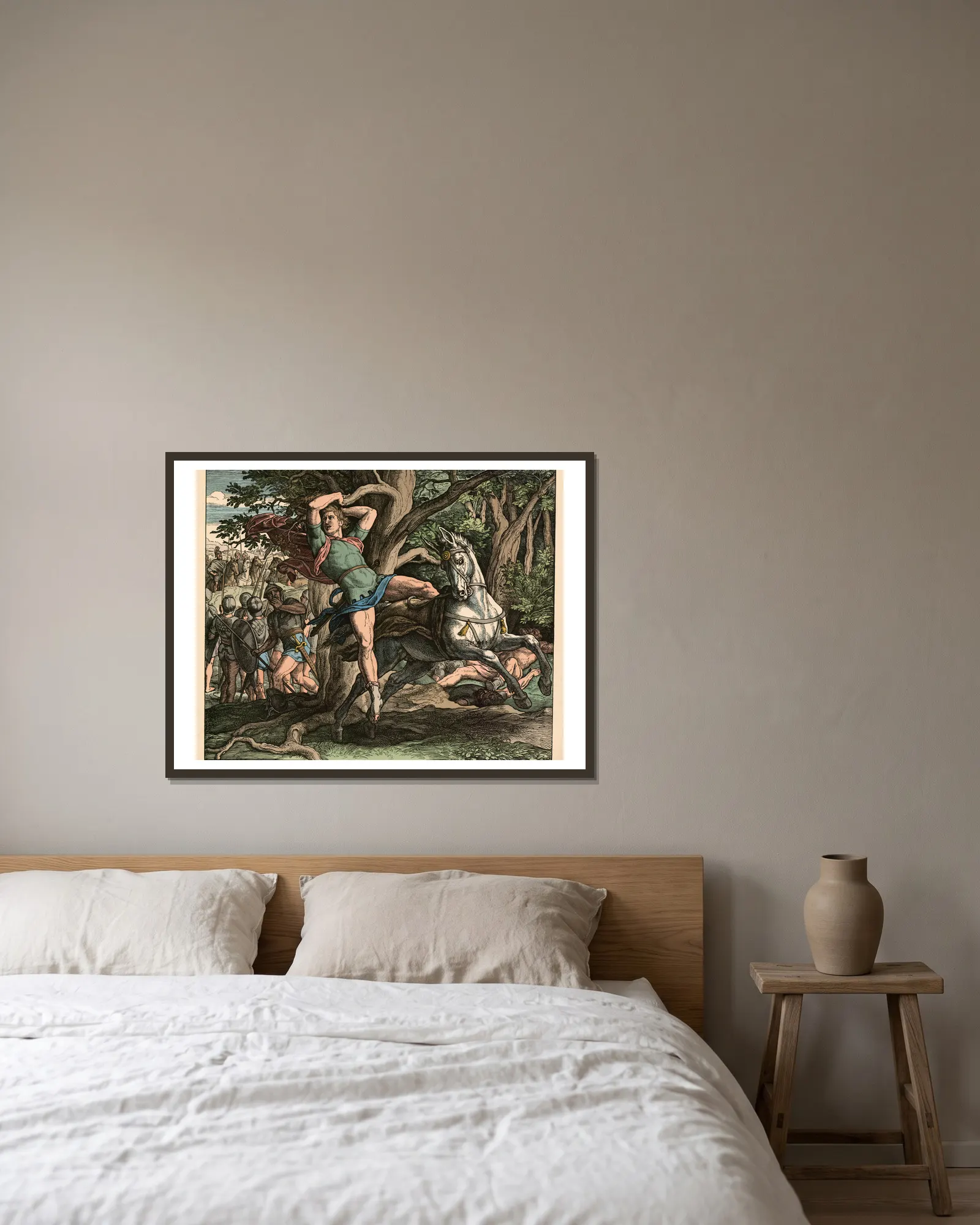 Absaloms Ende (The death of Absalom) av Julius Schnorr von Carolsfeld inramad på en vägg