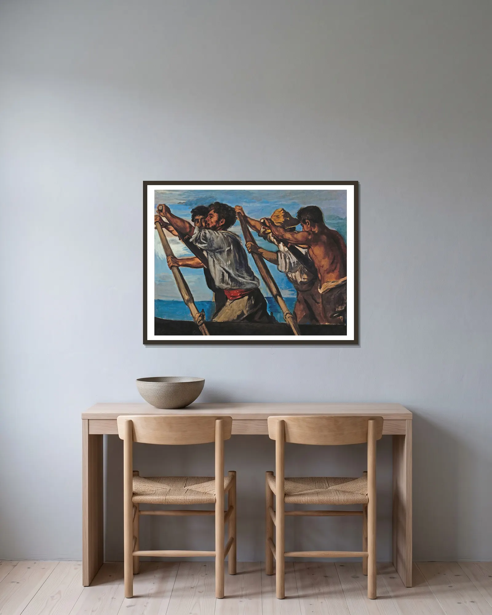The Rowers av Hans Von Marées inramad på en vägg