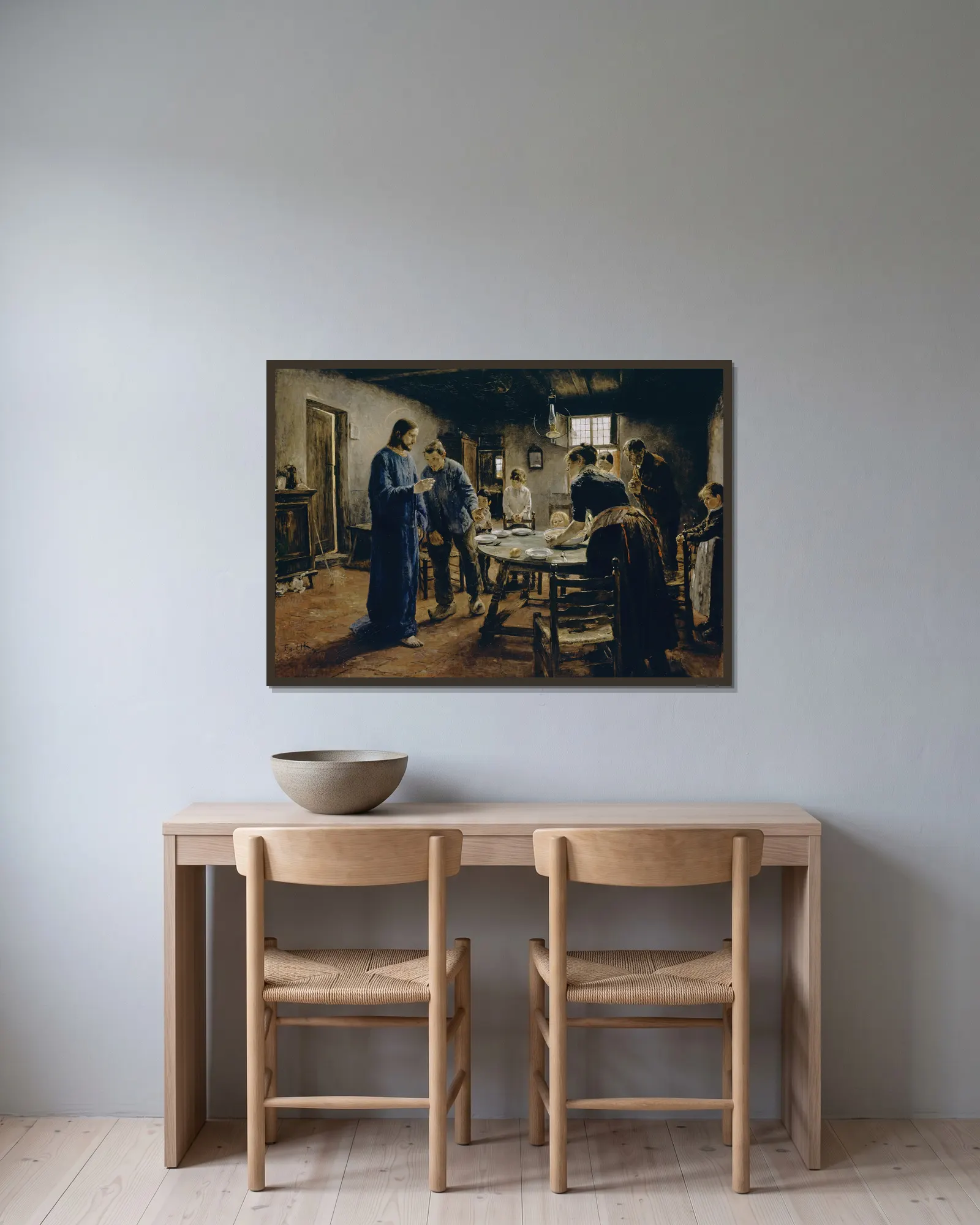 The Mealtime Prayer av Fritz von Uhde inramad på en vägg