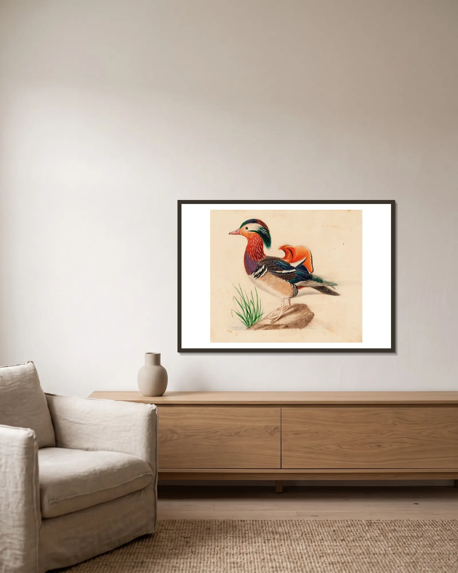 Mandarin Duck, Male av Ferdinand von Wright inramad på en vägg