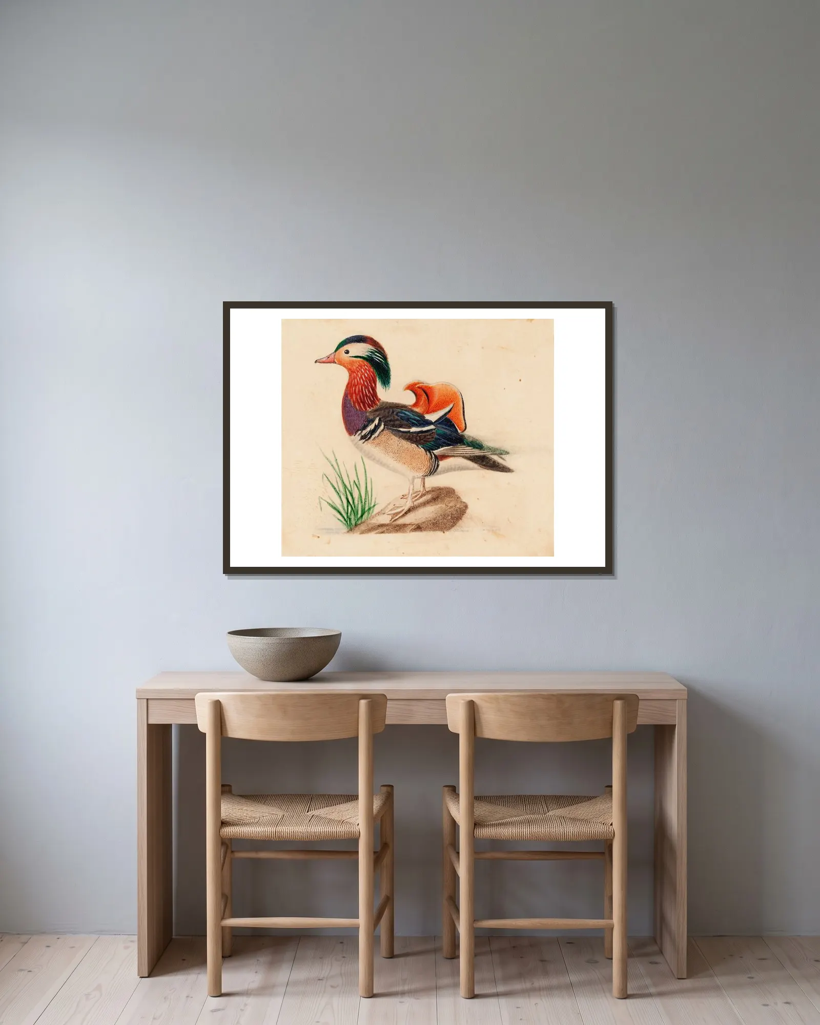 Mandarin Duck, Male av Ferdinand von Wright inramad på en vägg