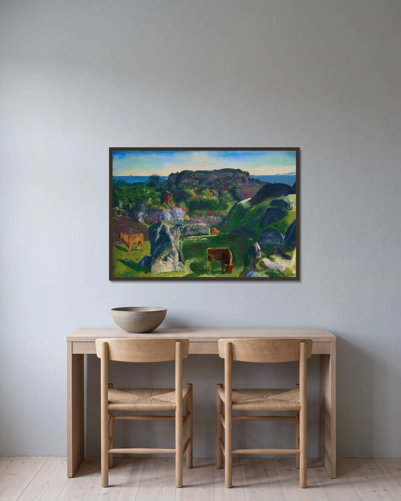 Rock Ridge Farm av George Wesley Bellows inramad på en vägg