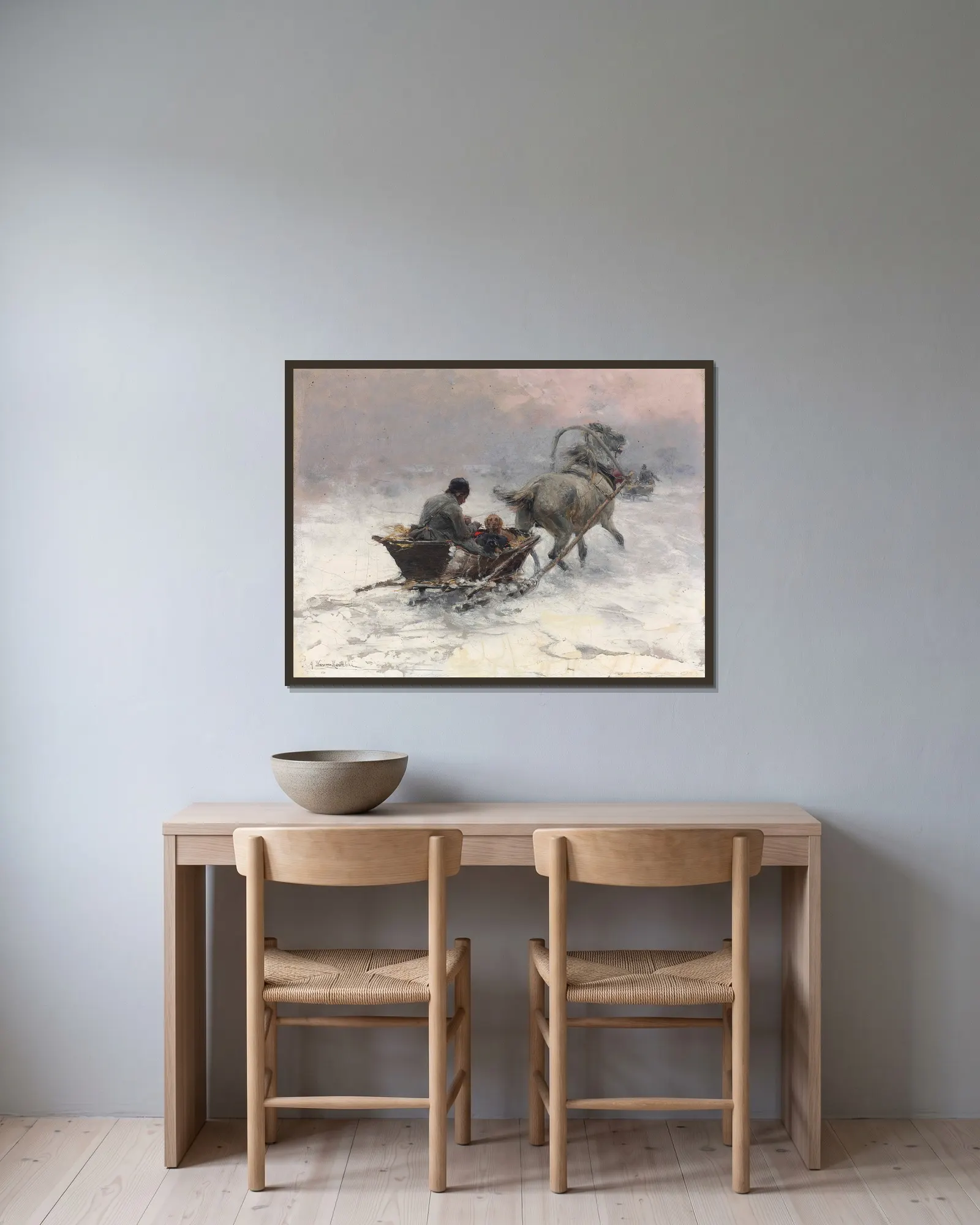 Sleight Ride av Alfred von Wierusz-Kowalski inramad på en vägg