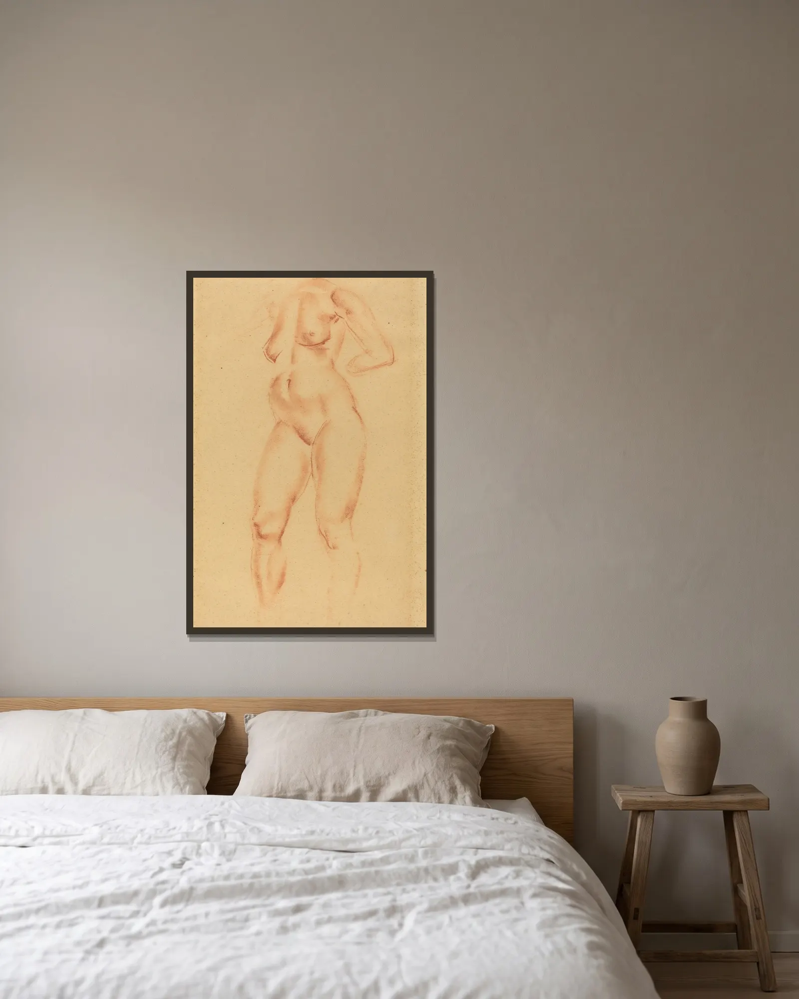 Nude av Wilhelm Lehmbruck inramad på en vägg