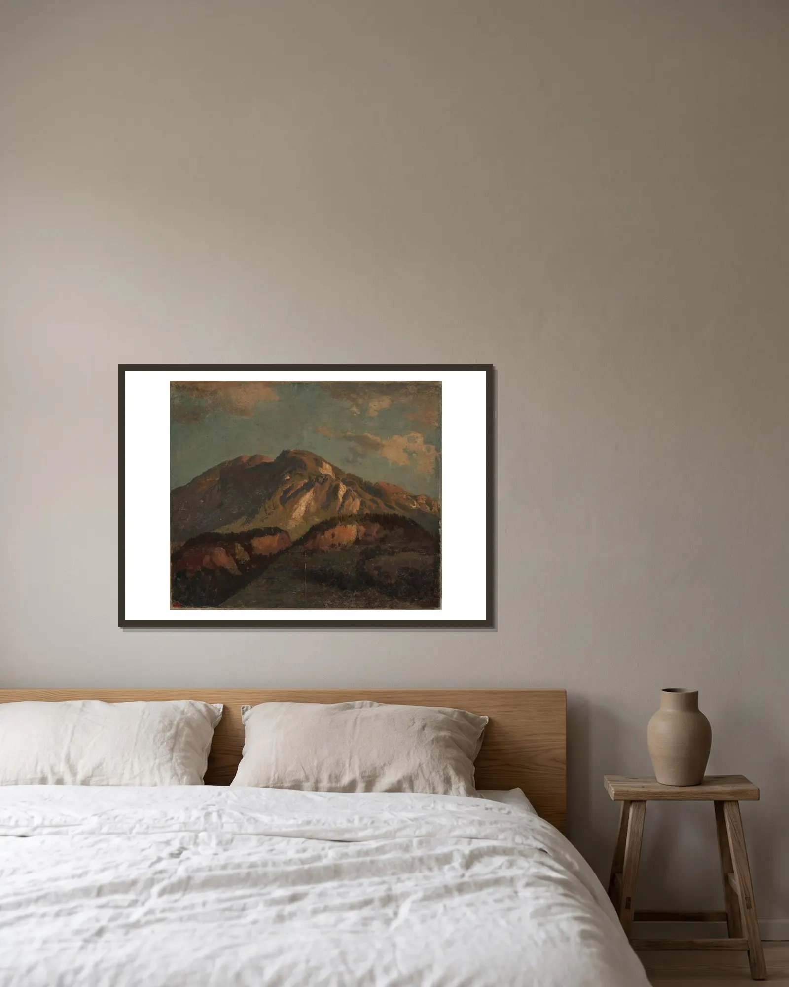 Bergrücken (wohl) in Graubünden av Johann Wilhelm Schirmer inramad på en vägg