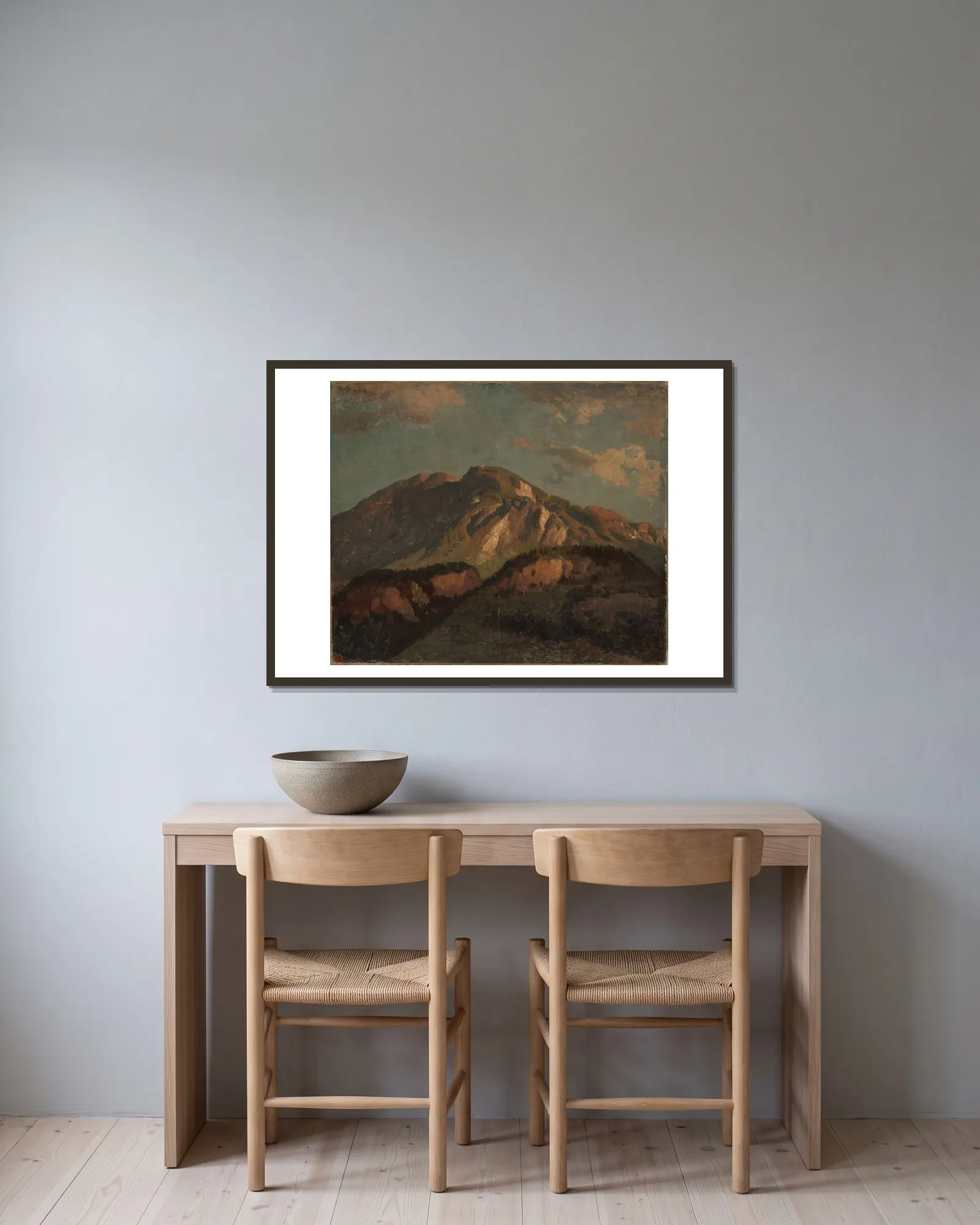 Bergrücken (wohl) in Graubünden av Johann Wilhelm Schirmer inramad på en vägg