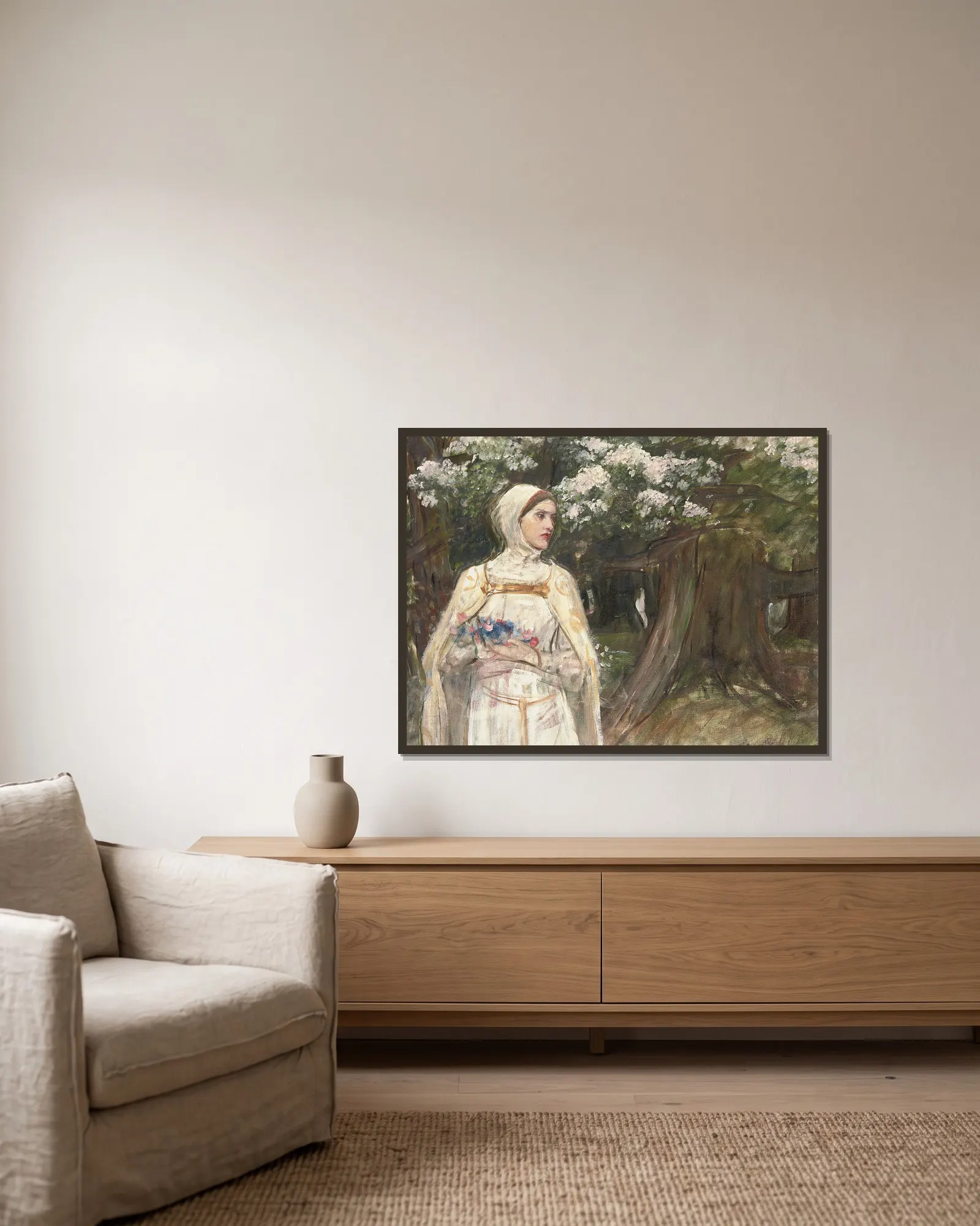 Matilda av John William Waterhouse inramad på en vägg