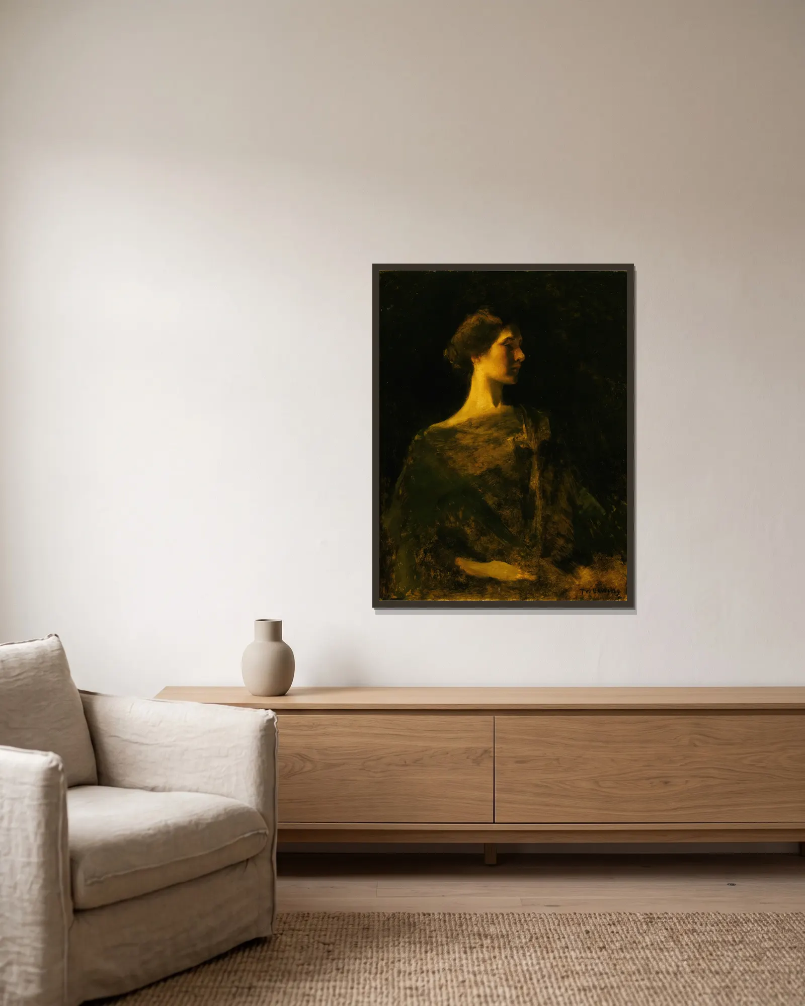 Alma av Thomas Wilmer Dewing inramad på en vägg
