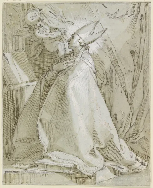 Kniender Bischof vor einem Altar av Abraham Bloemaert