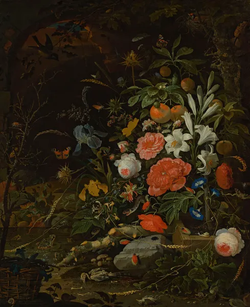 Flowers and tiny creatures – Vanitas av Abraham Mignon