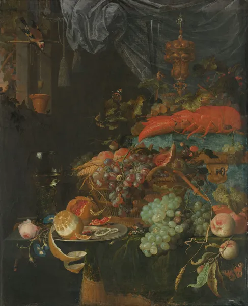 Still Life with Fruit and a Goldfinch av Abraham Mignon