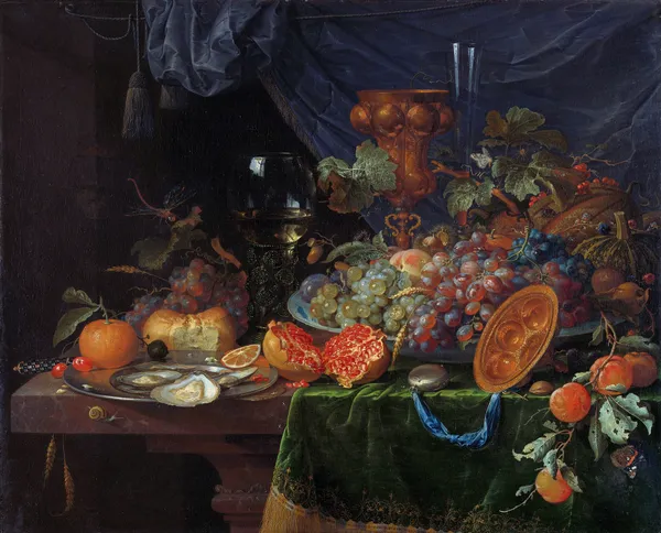 Still Life with Fruit and Oysters av Abraham Mignon