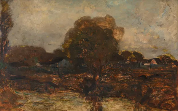 Flusslandschaft mit Dorf av Adolf Hölzel