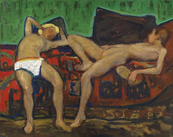 Zwei ruhende Akte (c1908) av Adolf Hölzel