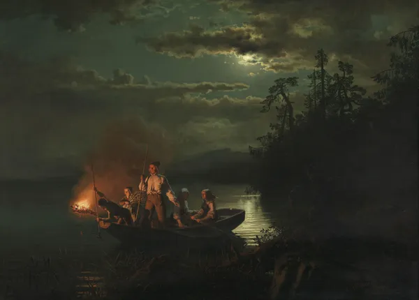 Spear Fishing on Lake Krøderen av Adolph Tidemand