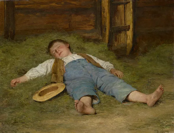 Boy Asleep in the Hay av Albert Anker