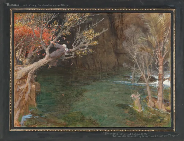 Rasselas exploring the subterranean river av Albert Goodwin