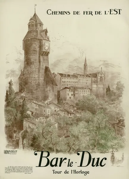 Chemins de Fer de l’Est ; Bar-le-Duc, tour de l’horloge av Albert Robida