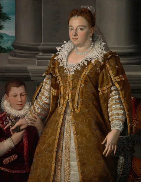 Portrait of Grand Duchess Bianca Capello de Medici with Her Son av Alessandro Allori
