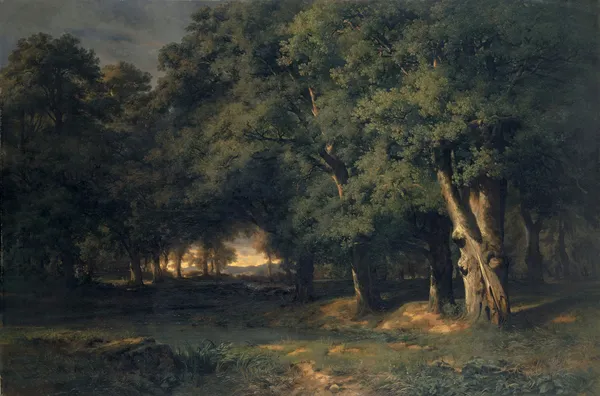 Forest Landscape with Stag Hunt av Alexandre Calame