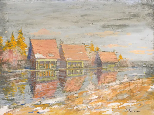 Dachas On The River Bank av Konstantin Alexeevich Korovin
