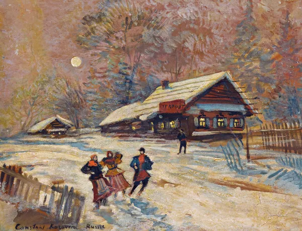 Merrymakers Outside The Tavern av Konstantin Alexeevich Korovin