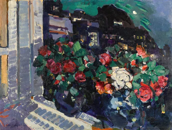 Roses on a Window Sill, Gurzuf av Konstantin Alexeevich Korovin